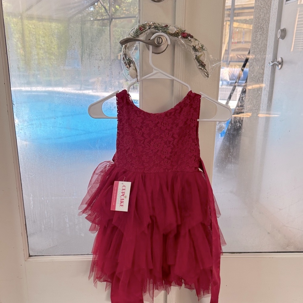 Chicaboo Burgundy Lace and Tulle Kids Formal Dress